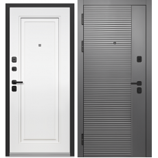 Дверь металлическая Тайга 9 см 2МДФ Cатин Графит/Эмалит Белый 860*2050 левая