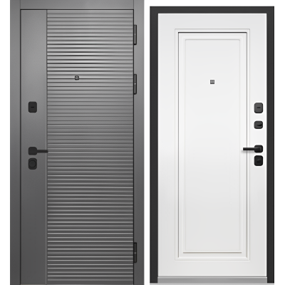 Дверь металлическая Тайга 9 см 2МДФ Cатин Графит/Эмалит Белый 860*2050 правая