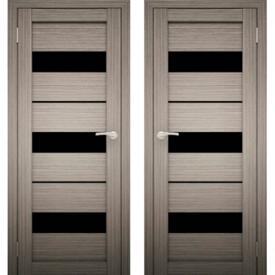 Дверное полотно АМАТИ-12 Дуб дымчатый Экошпон ПО-800 Черное стекло