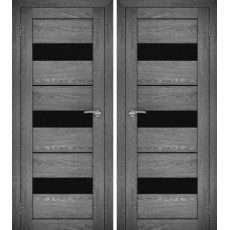 Дверное полотно АМАТИ-12 дуб шале-графит экошпон ПО-800 черное стекло