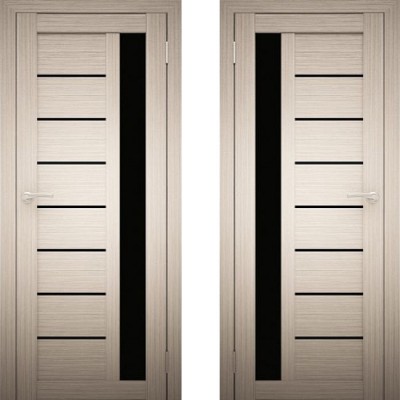 Дверное полотно АМАТИ-04 дуб беленый экошпон ПО-900 черное стекло