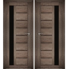 Дверное полотно АМАТИ-04 (Дуб шале-корица) ПО-800 черное стекло