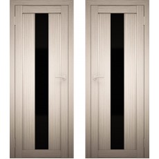 Дверное полотно АМАТИ-05 дуб беленый экошпон ПО-800 черное стекло