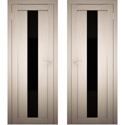 Дверное полотно АМАТИ-05 дуб беленый экошпон ПО-700 черное стекло