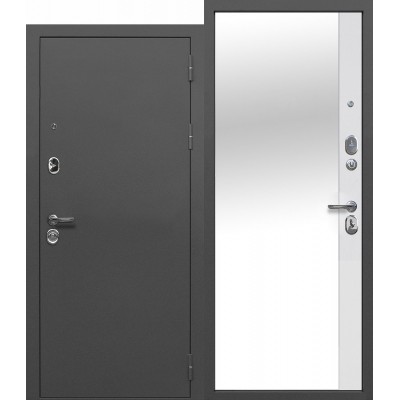 Дверь металлическая Тайга 9 см Серебро Антик/Эмалит Белый зеркало (860R)